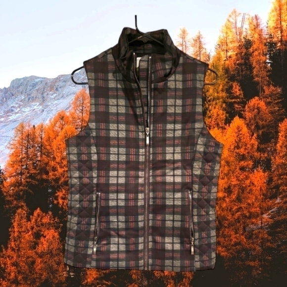 Lemon TART womens gray plaid zip vest jacket sz S NEW - Picture 3 of 10